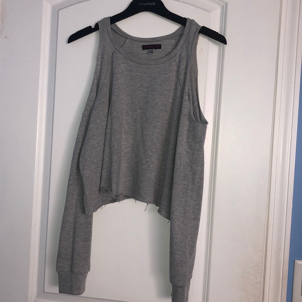 Material Girl Open Shoulder Gray Sweater